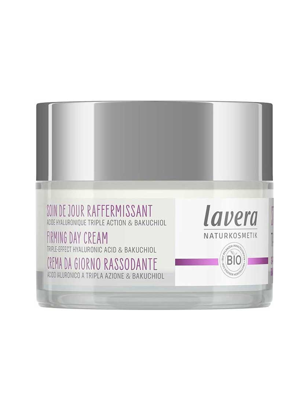 Lavera Firming Day Cream 50ml closed jar on a white background.