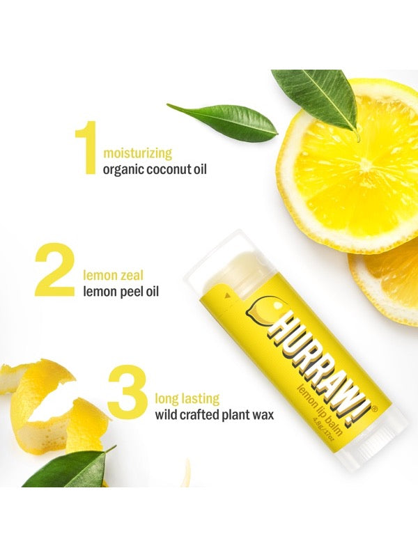 Ingredients and product information for Hurraw! Organic Lip Balm - Lemon 4.8g