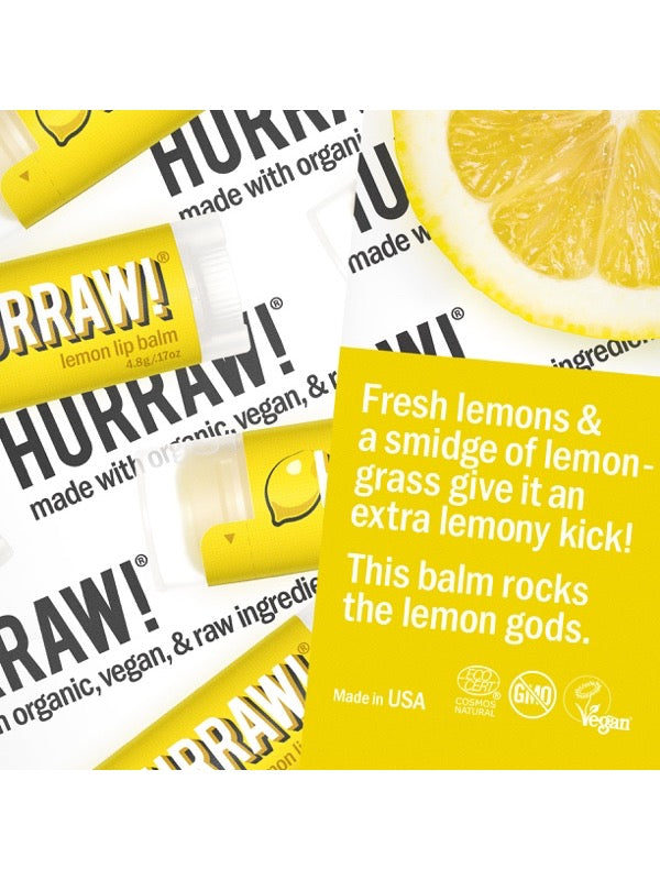 Product and flavour details for Hurraw! Organic Lip Balm - Lemon 4.8g