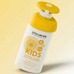 Little Urchin Kids Natural Clear Zinc Sunscreen SPF50+ 300g — the yellow 300g pump bottle on a pale yellow background.