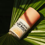 Little Urchin tropical pawpaw lip balm styled on a palm leaf
