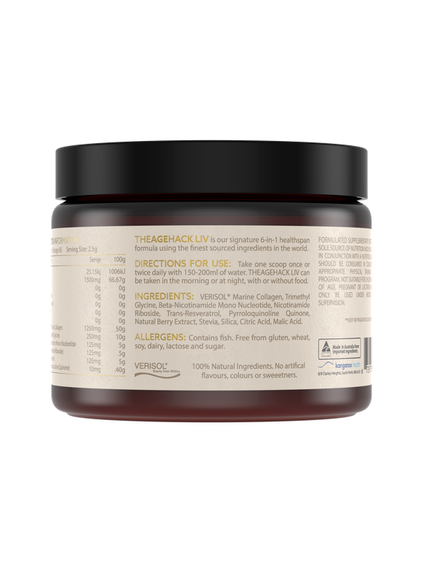 The Age Hack LIV 150g ingredients and directions