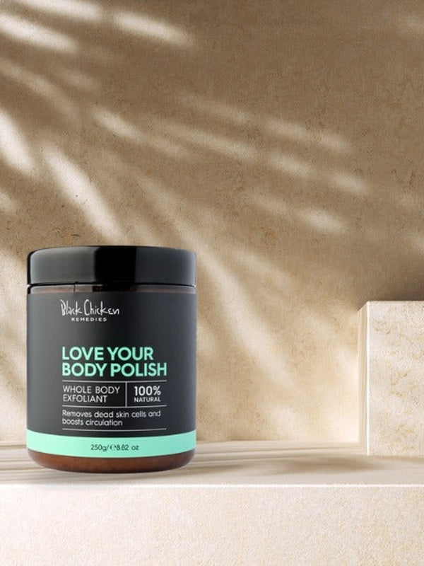 Australian made body exfoliant – Black Chicken Remedies Love Your Body Polish Natural Body Scrub 250g