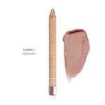 Luk Beautifood Luminous Eye Crayon in Sorbet, a wooden pencil beside a muted rose-pink swatch labelled Soft Dusty Rose.