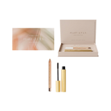 Luk Beautifood Feast for your Eyes Espresso Set on white: pink-and-gold sleeve and open gift box with Espresso mascara, its wand and a Champagne wooden eye crayon.