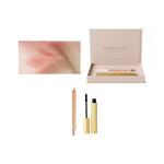 Luk Beautifood Feast for your Eyes Gift Set in Black Tea and Pearl, showing the pink-and-gold outer sleeve, open presentation box, Pearl eye crayon and gold mascara tube with wand.