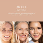 Luk Beautifood Instant Glow Skin Tint Nude 3 Light Medium shown on three compatible skin tones