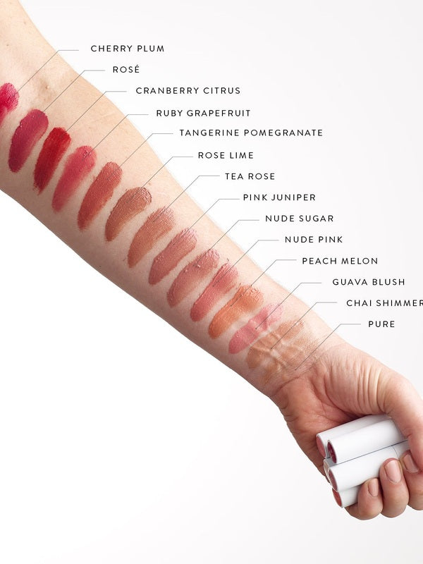 Luk Beautifood Lip Nourish lipstick swatches across an arm showing the full shade range