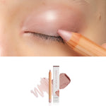 Luk Beautifood Luminous Eye Crayon in Sorbet: close-up of the shade on an eyelid above the matching crayon, carton and pigment swatch. Sorbet is labelled at the bottom.