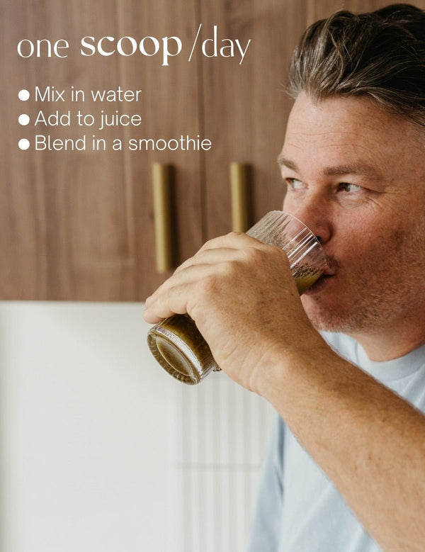 Man drinking a prepared glass of Natural Health by Meah Man21