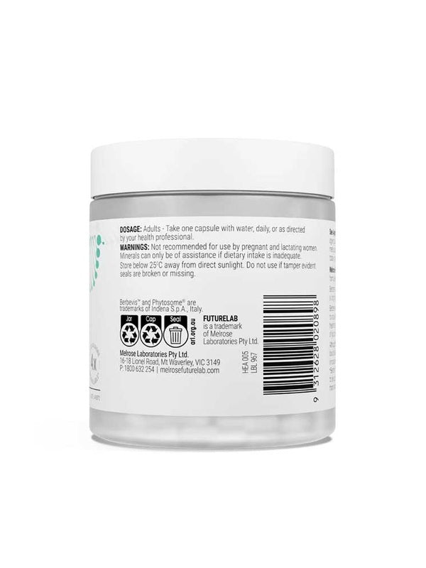 Rear view of Melrose FutureLab Berberine Complex showing the barcode and product information