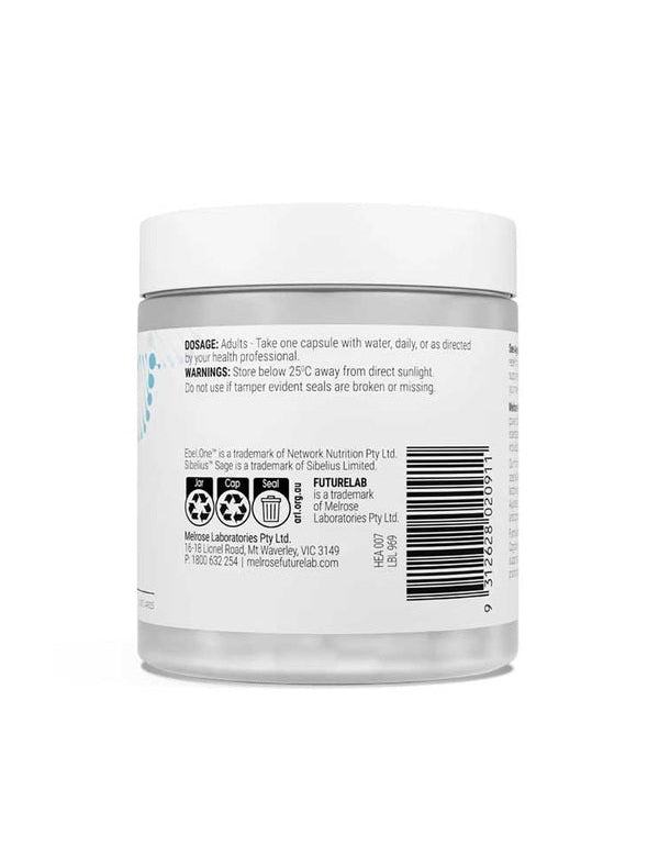 Rear view of Melrose FutureLab Cognition Nootropic showing the barcode and product information
