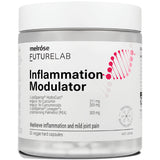 Clear Melrose FutureLab Inflammation Modulator jar with a wide white lid, a white label with bold black text and a bright pink DNA-helix graphic.