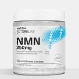 Melrose FutureLab NMN 250mg capsules shown upright from an alternate front angle