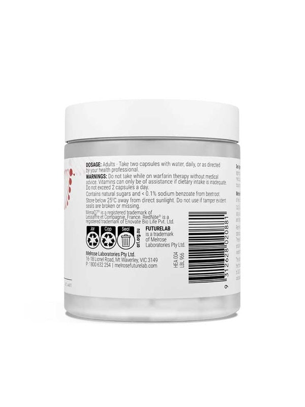 Rear view of Melrose FutureLab Vascular Health showing the barcode and product information