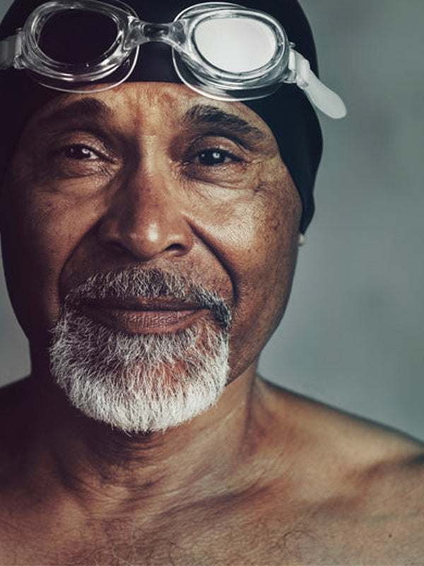 Mature swimmer in official Melrose FutureLab Vascular Health lifestyle imagery