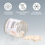 Melrose FutureLab Vitamin C Liposomal jar styled on a reflective surface with capsules