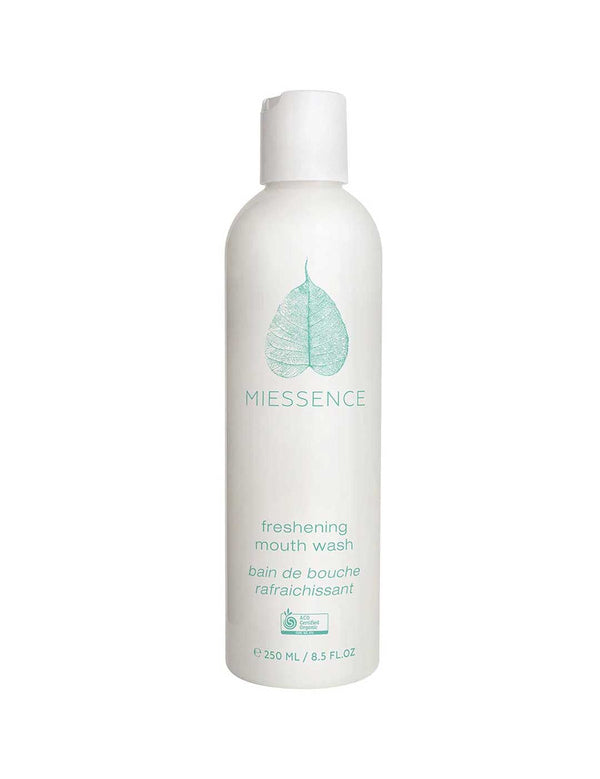 Miessence mouthwash bottle on a white background