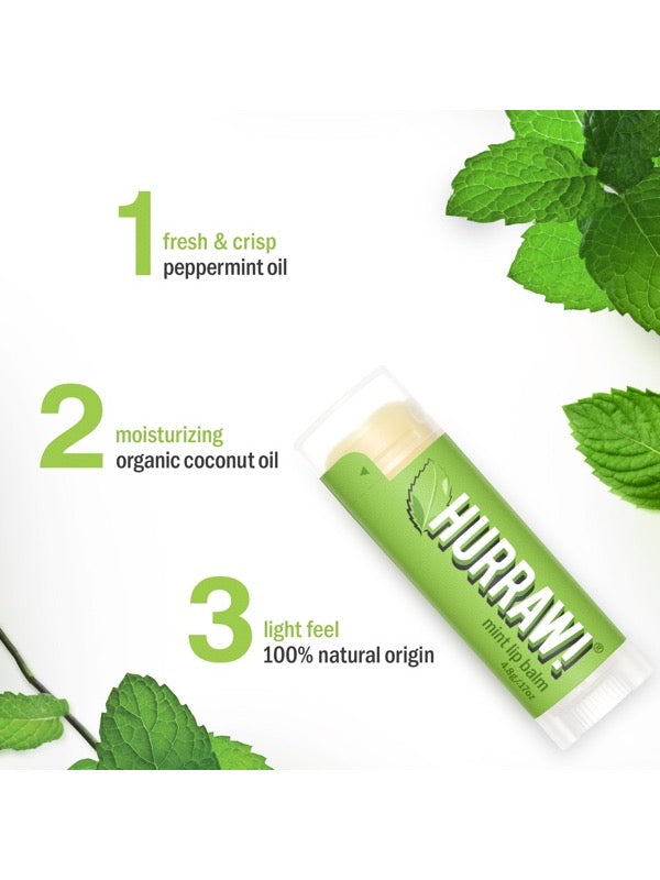 Ingredients and product information for Hurraw! Organic Lip Balm - Mint 4.8g