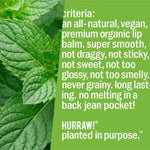 Product standards and certifications for Hurraw! Organic Lip Balm - Mint 4.8g