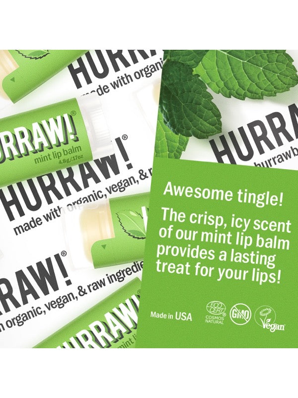Product and flavour details for Hurraw! Organic Lip Balm - Mint 4.8g