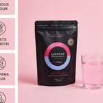 Tropeaka Creatine Monohydrate Mixed Berry with a mixed berry drink