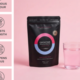 Tropeaka Creatine Monohydrate Mixed Berry with a mixed berry drink