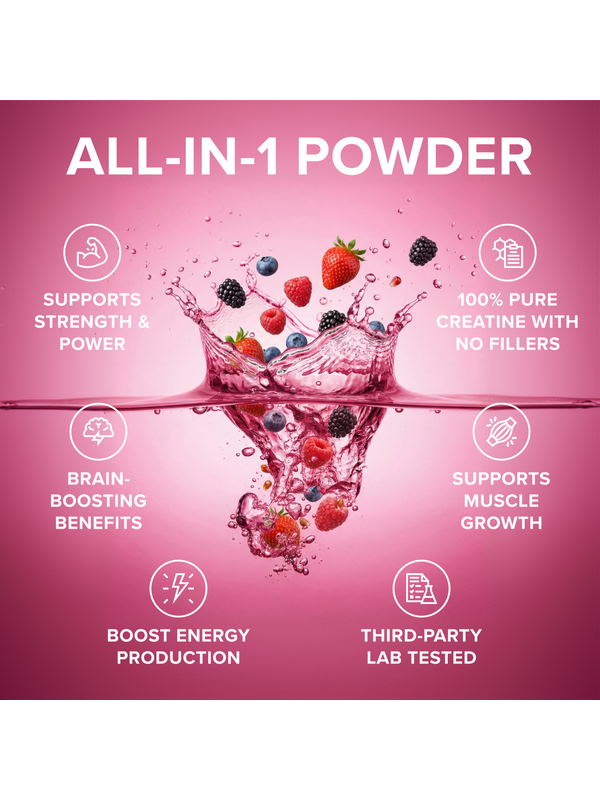 All in one powder panel for Tropeaka Creatine Monohydrate Mixed Berry