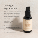 Mukti Bioactive Renewal Night Serum with official product benefits on a light stone background.