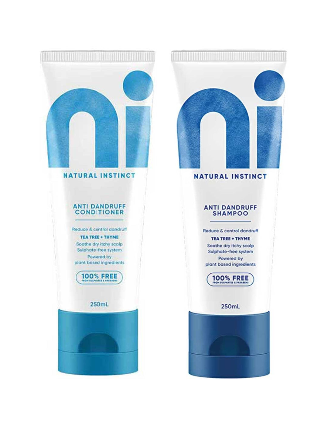 Natural Instinct Anti-Dandruff Conditioner and Shampoo 250ml pack on white background