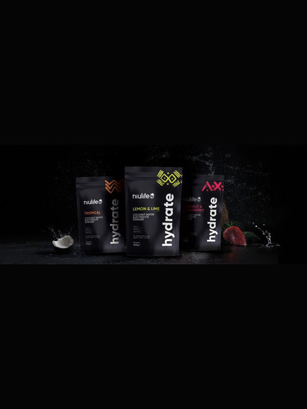 Niulife Hydrate electrolyte powders campaign lifestyle photo