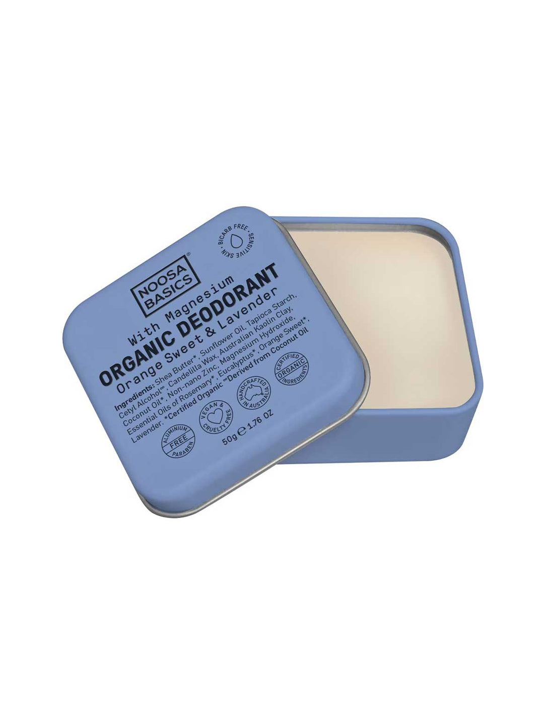 Noosa Basics Deodorant Tin Sweet Orange and Lavender 50g on white background