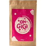 Kraft paper packaging with a pink label featuring Oh Gigi Hydroxyapatite Tooth Powder 100g Refill - Fruity Brush on a white background.