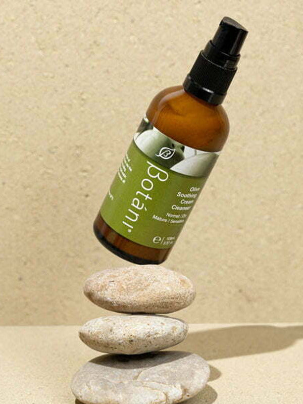 Botani Olive Soothing Cream Cleanser 100ml — cream cleanser balanced on stones