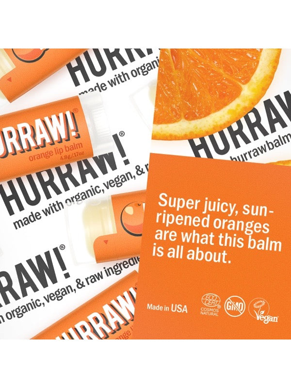 Product and flavour details for Hurraw! Organic Lip Balm - Orange 4.8g