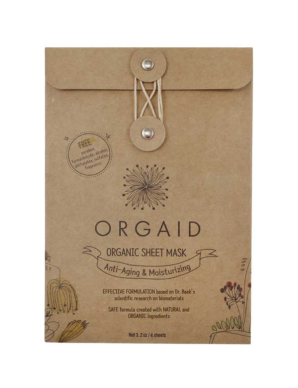 Orgaid Organic Sheet Mask Anti-Aging and Moisturising 4pk on a white background