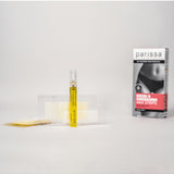 Parissa Bikini and Underarm Wax Strips arranged with Ultra Soothe Oil and the product box on a light studio surface.