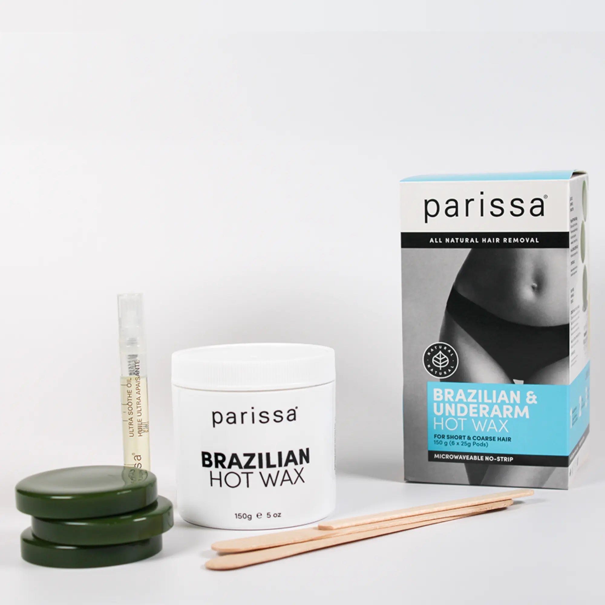 Parissa Brazilian and Underarm Hot Wax kit contents