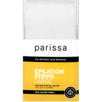 Parissa Epilation Strips Large are biodegradable, non-woven fabric strips for use with all waxing products. The packaging features white and yellow labeling.