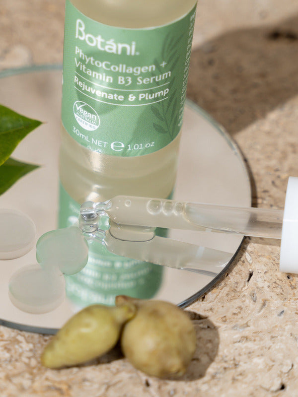 Botani PhytoCollagen Vitamin B3 Serum 30ml — vitamin B3 serum styled on mirror