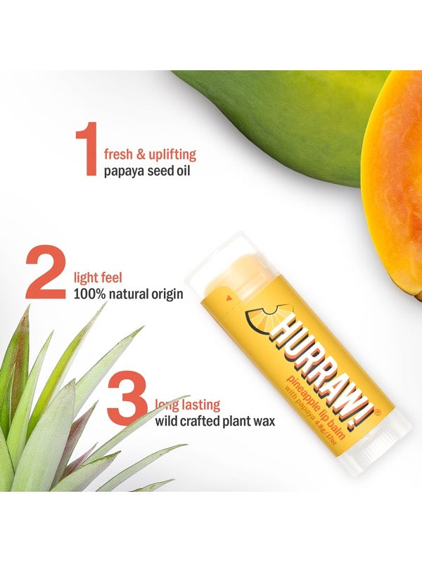 Ingredients and product information for Hurraw! Organic Lip Balm - Pineapple 4.8g