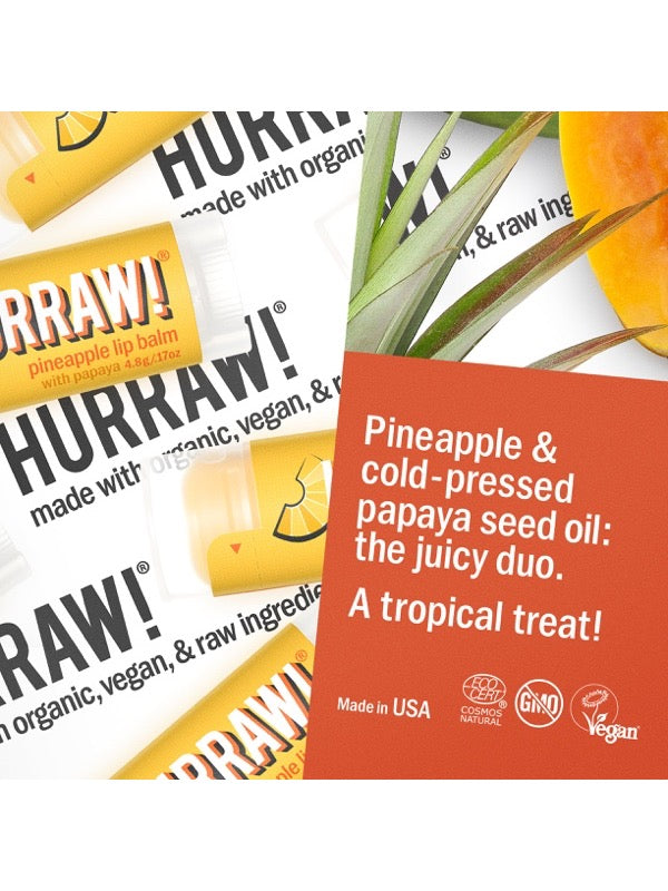 Product and flavour details for Hurraw! Organic Lip Balm - Pineapple 4.8g