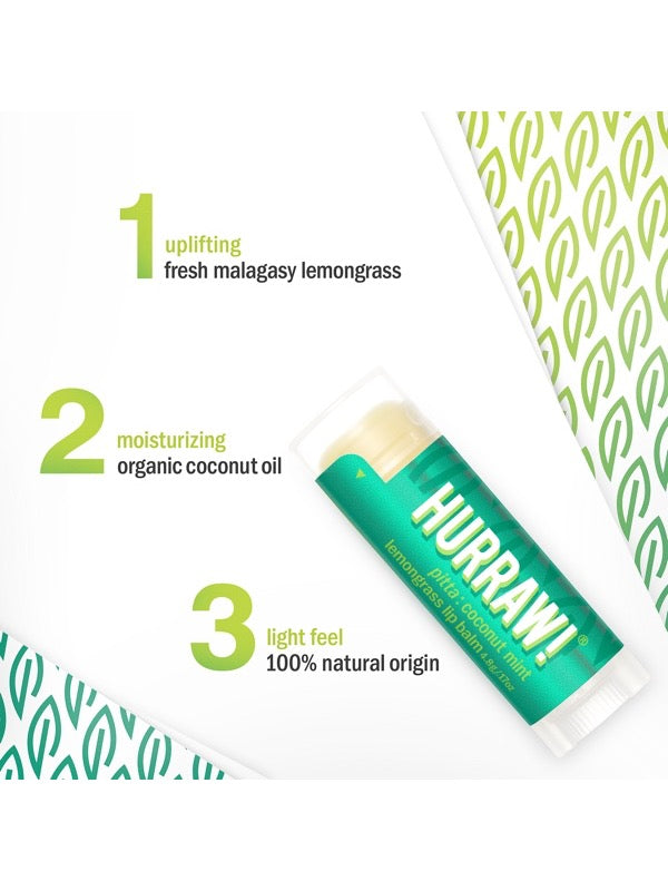 Ingredients and product information for Hurraw! Pitta Lip Balm Coconut Mint & Lemongrass 4.8g