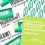 Product and flavour details for Hurraw! Pitta Lip Balm Coconut Mint & Lemongrass 4.8g