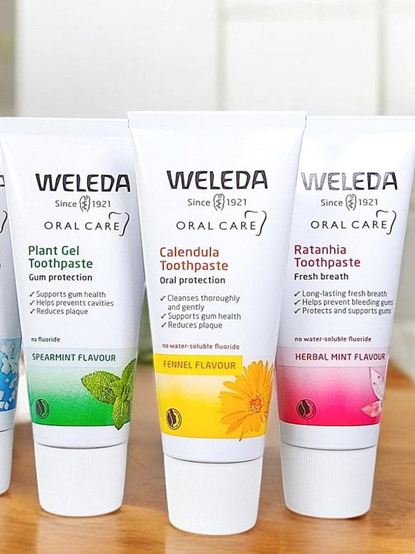 Weleda natural toothpaste range including Ratanhia Toothpaste