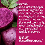Product standards and certifications for Hurraw! Rouge à Lèvres Plantcolour No 2 4.8g