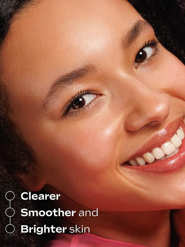 Model showing clearer smoother brighter skin after using Weleda Vitamin C Serum Booster Drops