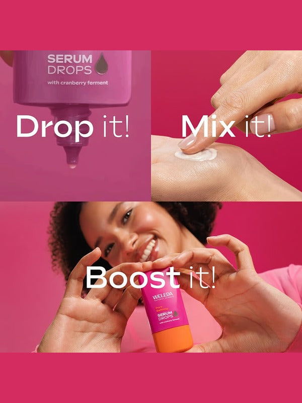 Weleda Pore Refining Vitamin C Serum Booster Drops used directly, mixed with moisturiser and held in hand