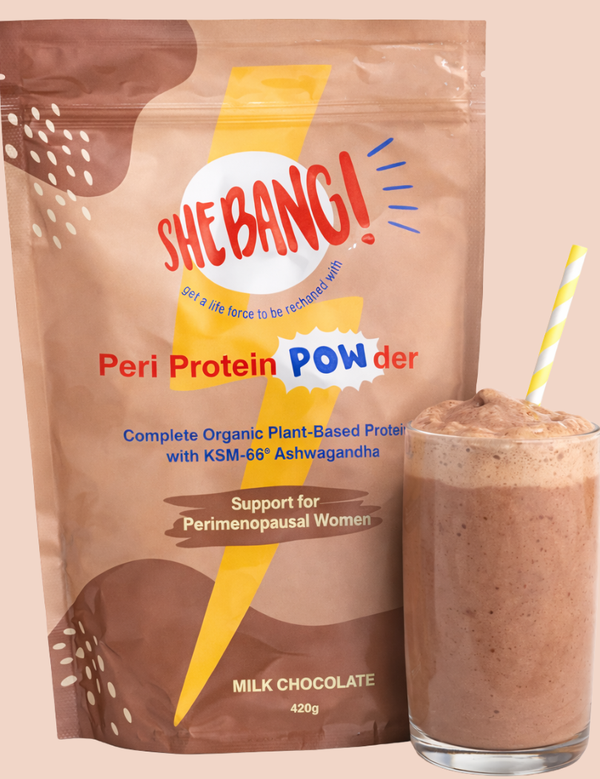 She BANG! Milk Chocolate Peri Protein POWder 420g with prepared chocolate shake