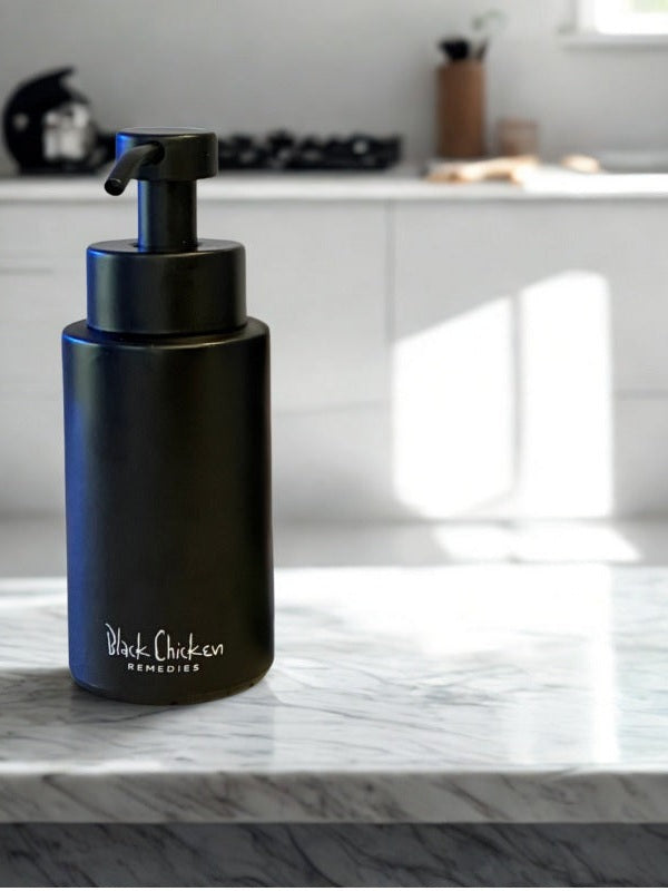 Sleep Glass Dispenser – Black Chicken Remedies PureFoam Glass Soap Dispenser